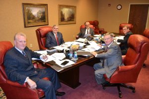 The 2016-2020 Executive Committee gathers for their first formal session on August 1, 2016. From left: Tim Hill, John Childers, David Ramirez, Raymond Culpepper, J. David Stephens (click on photo to enlarge). 